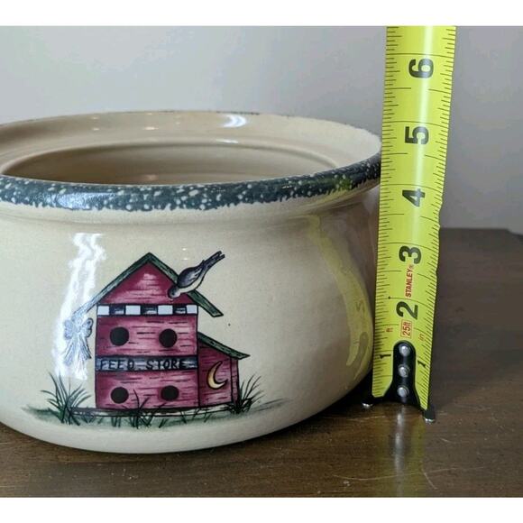 Vintage Home and Garden Party Stoneware Bean Pot With Lid Bird House Design 2001 - Picture 11 of 11